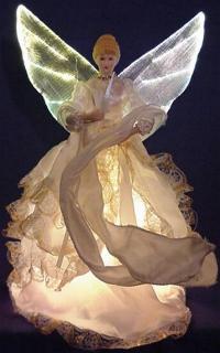 white dress fiber optic tree top angel